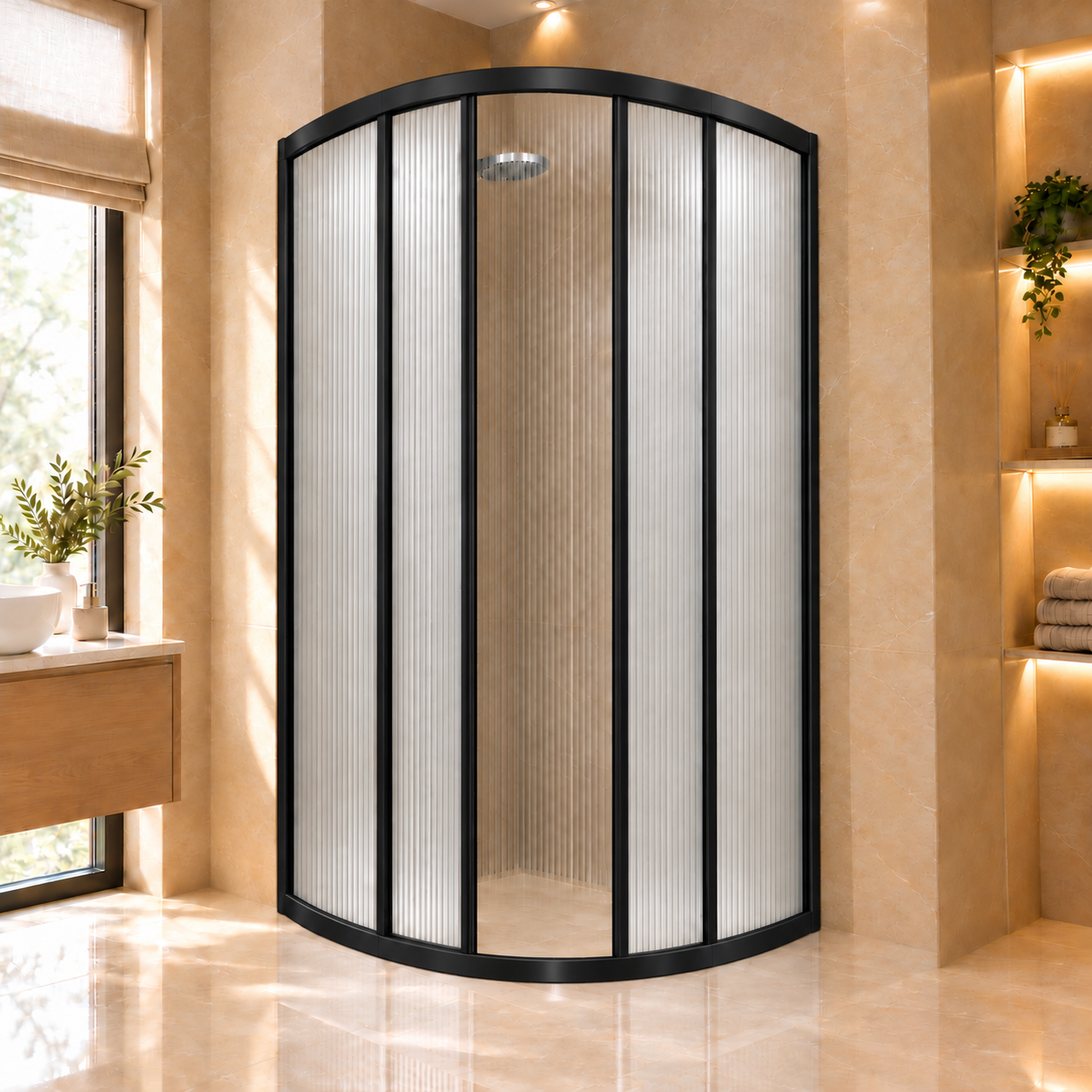 Siyah Çerçeveli Modern Duşakabin Oval Mika Duşakabin Siyah - Görsel 1
